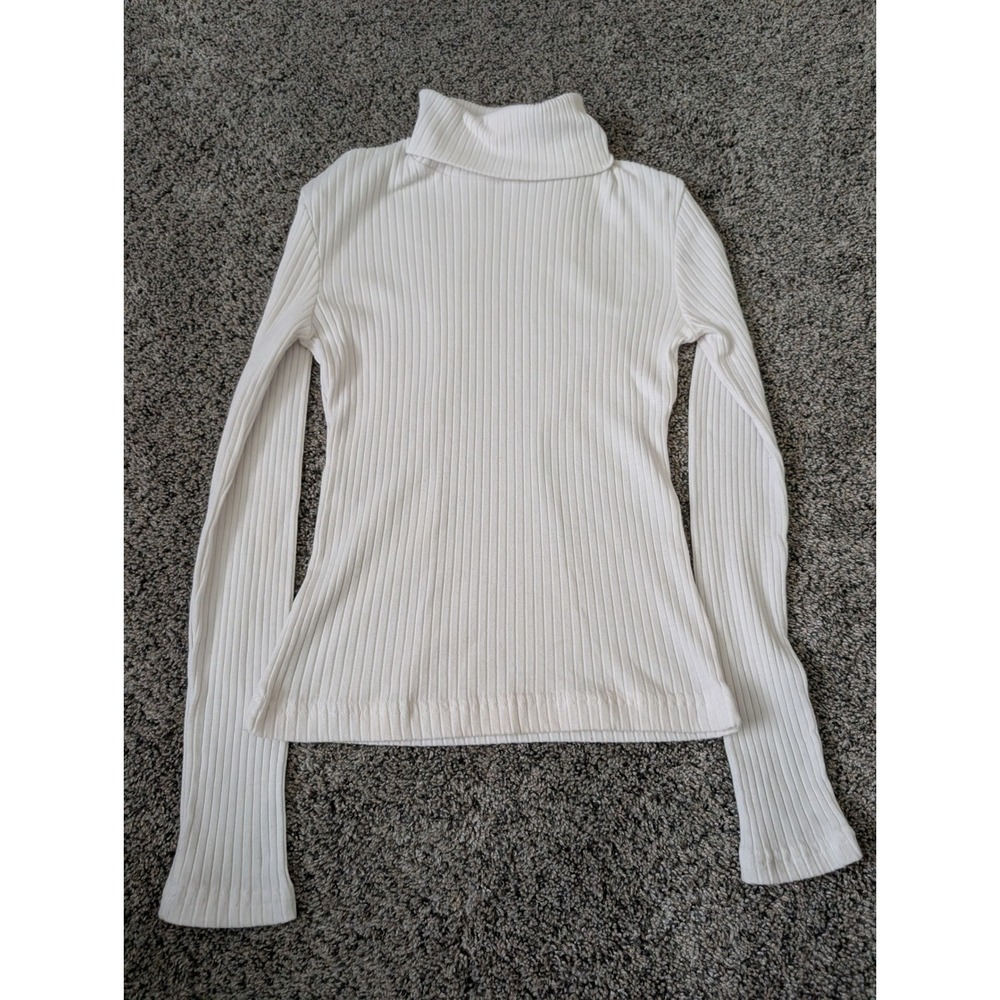 Joujou Womens Ribbed Turtleneck Sweater‎ White Long Sleeve Y2K Size Medium